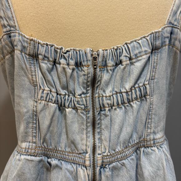 Y2K American Eagle retro denim corset mini dress w/adjustable ties, size XL - Picture 4 of 8